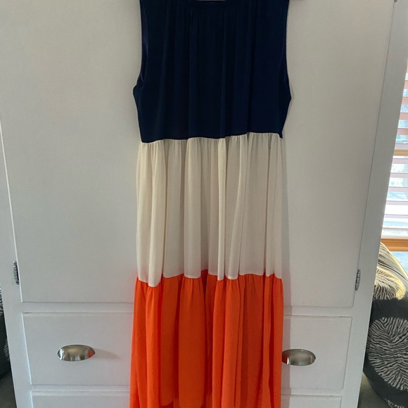 Amazon Dresses & Skirts - Amazon Women's Navy, Cream, and Orange Casual Dress